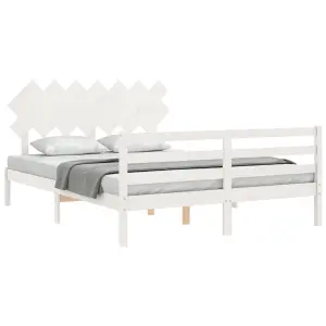 Berkfield Bed Frame with Headboard White King Size Solid Wood