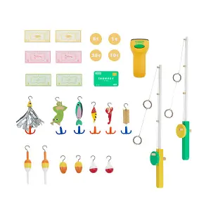 Teamson Kids My Little Helper Fishing Shop & 26 pc. Accessory Set, Green/Yellow