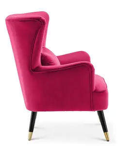 Velvet Dark Pink Camila Accent Wingback Chair with Footstool