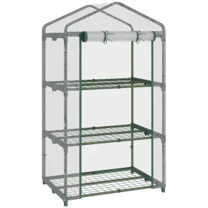 Outsunny 3 Tier Mini Greenhouse Grow House w/ Roll Up Door, 69x49x125cm, Clear