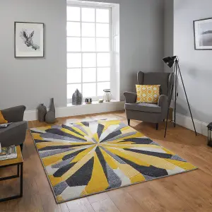 Yellow Easy to Clean Optical 3D Modern Rug for Dining Room-120cm X 170cm