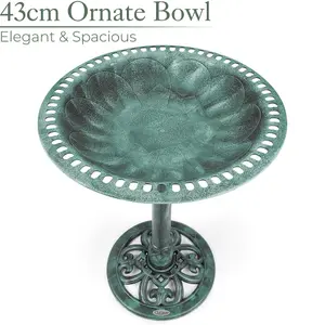 Garden Bird Bath Ornate Resin Birdbath With Rustic Metal Effect H60cm Green Christow