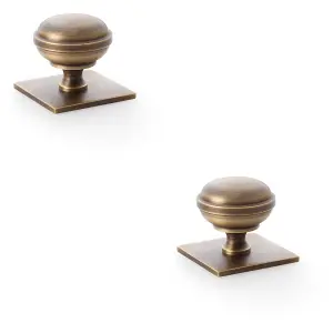 2 PACK - Classic Round Cabinet Door Knob & Matching Backplate - Antique Brass 38mm Handle