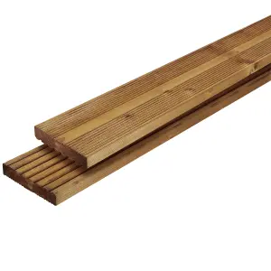 Premium Brown Softwood Deck board (L)2.4m (W)144mm (T)27.5mm, Pack of 5