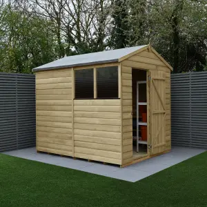 Forest Garden Beckwood Shiplap 8x6 ft Apex Natural timber Wooden Pressure treated Shed with floor & 2 windows - Assembly service included