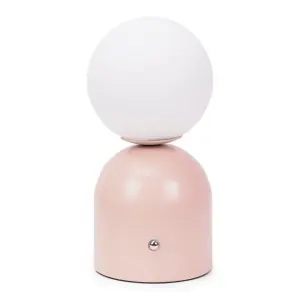 ValueLights Marlow Rechargeable Touch Button Table Lamp with Opal Globe Lampshade - Blush Pink