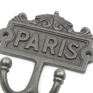 Oakcrafts - Antique Cast Iron Vintage Style Paris Twin Coat Hook - 115mm x 120mm