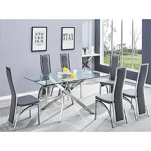 Furniture in Fashion Daytona Large Glass Dining Table With 6 Chicago Grey Chairs