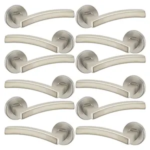 URBNLIVING 122mm Length 12Pcs Harcourt Metal & Satin Nickel Rose Lever Latch Door Handles Set