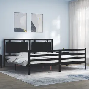 Berkfield Bed Frame with Headboard Black 200x200 cm Solid Wood