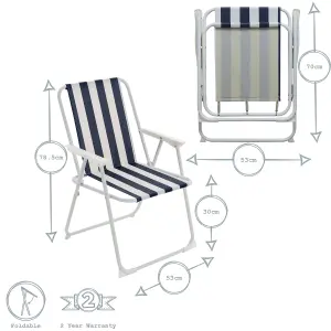 Harbour Housewares - Folding Metal Beach Chairs - Blue Stripe - Pack of 4