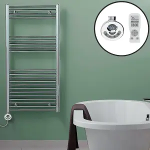 Bray Thermostatic Electric Heated Towel Rail With Timer, Straight, Chrome - W500 x H1200 mm