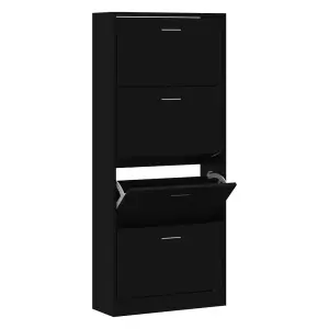 Berkfield Shoe Cabinet Black 63x24x147 cm Engineered Wood