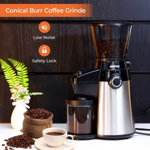 Geepas 1450W Espresso & Cappuccino Coffee Machine & Conical Burr Coffee Grinder Combo Set