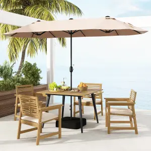 Costway Outdoor Dining Table for 4 Acacia Wood Patio Square Bistro Table w/ Umbrella Hole 107 x 107cm