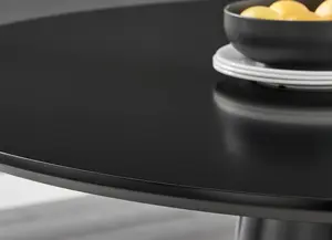 Furniturebox UK Palma Black Semi Gloss Round Pedestal Dining Table & 4 Black Velvet Calla Black Leg Chairs