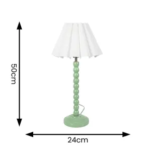 ValueLights Bobbins Sage Green Table Lamp with White Scallop Tapered Lamp Shade and LED Bulb