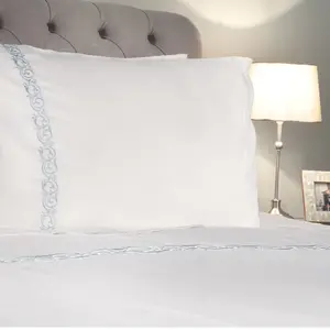 MEDITERRANEAN LINENS Cassis 100% Egyptian Cotton   Embroidered Super King Size Duvet Cover Set 400 Thread Count