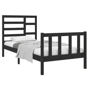 Berkfield Bed Frame Black Solid Wood 75x190 cm 2FT6 Small Single