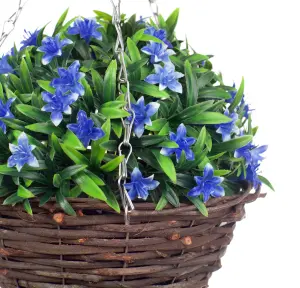 Best Artificial 28cm Blue Lily Hanging Basket Flower Topiary - Suitable for Outdoor Use - Weather & Fade Resistant