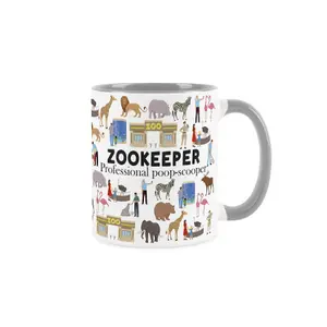 Zookeeper Mug - Humorous Zoo Worker/Animal Keeper Funny Novelty Gift - Tea/Coffee Hot Drinks Grey Ceramic Cup Present