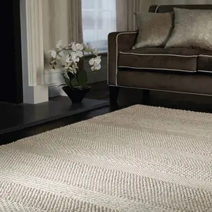 Plain Cream Stripe Handmade Luxurious Modern  Easy to Clean Rug For Bedroom LivingRoom and Dining Room -160cm X 230cm