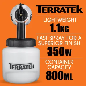 Terratek Electric Paint Sprayer 350W, HVLP Hand Held Fence Spray Gun 800ml Container