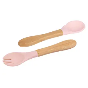 Bamboo Baby Weaning Fork & Spoon Set - Pastel Pink