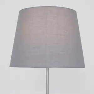 ValueLights Modern Standard Floor Lamp In Polished Chrome Metal Finish With Grey Tapered Shade