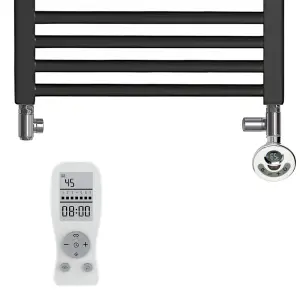 Bray Dual Fuel Thermostatic Electric Heated Towel Rail With Timer, Straight, Black - W500 x H1000 mm