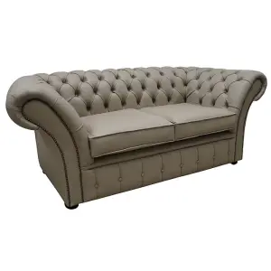 Chesterfield 2 Seater Sofa Settee Shelly Pebble Leather In Balmoral Style