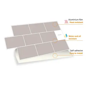 Walplus Harbor Grey Metro Flat 2D Tile Stickers Multipack 60Pcs