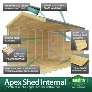 8ft x 16ft Apex Shed - Double Door with Windows