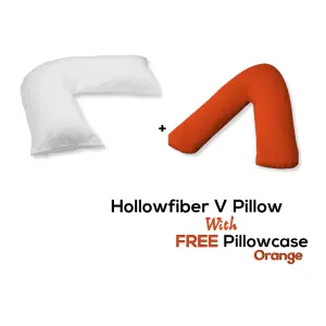 V Pillow With FREE V Pillowcase Polycotton Cover Orthopedic Neck & Back Support Hollowfiber Filled Pillow