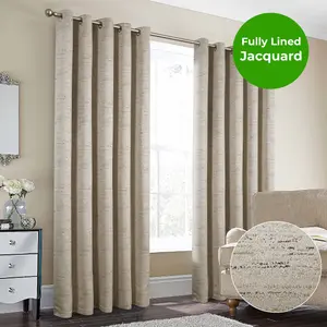 Home Curtains Rowan Metallic 65w x 54d" (165x137cm) Natural Eyelet Curtains (PAIR)