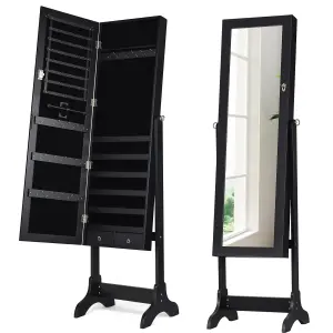 Costway 155cm Tall Jewelry Armoire Freestanding Jewelry Cabinet Lockable Jewelry Organizer w/ Mirror