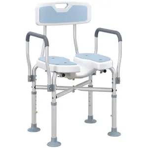 HOMCOM Padded Bath Chair with Slotted Seat and Adjustable Height, Light Blue