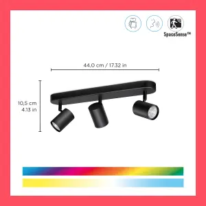 White WiZ Colour Imageo Smart Connected WiFi Ceiling Light Spot Fixture, Black Triple Spotlight with App Control.