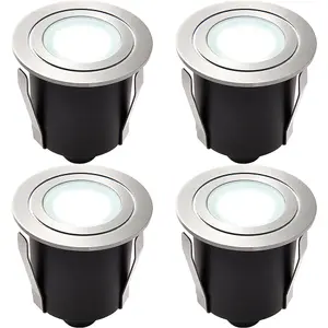 4 PACK Recessed IP67 Guide Light - 1.2W Daylight White LED - Stainless Steel