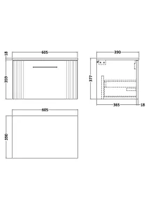 Retro 1 Drawer Wall Hung Vanity Unit with Colour Coordinating Laminate Worktop - 600mm - Satin Blue - Balterley