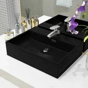 Union Rustic Cool 515mm L x 385mm W Black Ceramic Rectangular Sink with Overflow 60.5 x 42.5 x 14.5 mm