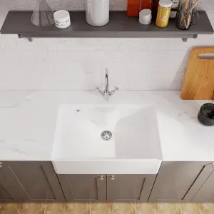 795mm - Single Bowl Fireclay Butler Kitchen Sink -  Tap Ledge, Tap & Waste