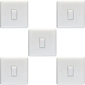 5 PACK 1 Gang Single 10A Light Switch 2 Way - WHITE PLASTIC Wall Plate Rocker