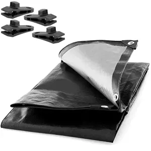 Large Black Tarpaulin, Durable, Water, UV Resistant Tarp Plastic Sheet - Ground Sheet for Versatile Use 3m x 3m with 4 Tarp Clips