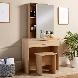 Home Source Berlin Dressing Table Set with Mirror and Stool Sonoma Oak Effect