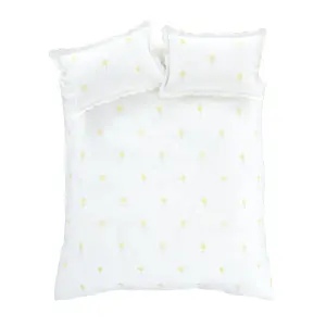 Catherine Lansfield Bedding Lorna Embroidered Daisy King Duvet Cover Set with Pillowcases White Yellow