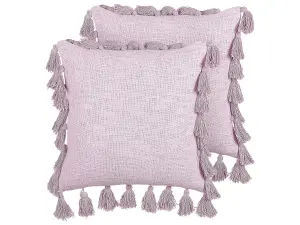 Set of 2 Cushions LYNCHIS Cotton 45 x 45 cm Solid Pink