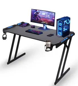 LED Computer Gaming Desk RGB with Cup Holder and Headphone Hook