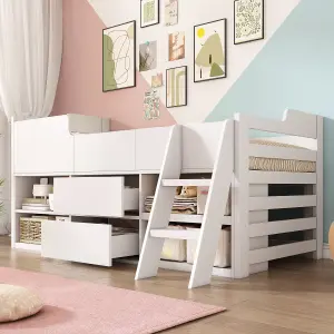 Cabin Bed Mid Sleeper Bed Frame Storage Kids Wooden bed Low Sleeper Bed Single Children's White Wooden Bed Frame Only 90 x 190 cm