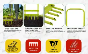 Hollow Tine 5 Spike Hand Lawn Grass Soil Aerator Outdoor Garden & Cleaning Tool